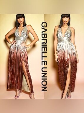 GABRIELLE  UNION  x New York & Company Ombre Metallic Halter Maxi Dress XXL NWT